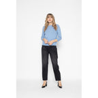 Pull Col Rond Avec Boutons Dans Le Dos Vanessa Bleu Ciel, 100% Cachemire, 2 Fils, Jersey - Femme - Perfect Cashmere - The Bradery
