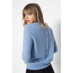Pull Col Rond Avec Boutons Dans Le Dos Vanessa Bleu Ciel, 100% Cachemire, 2 Fils, Jersey - Femme - Perfect Cashmere - The Bradery