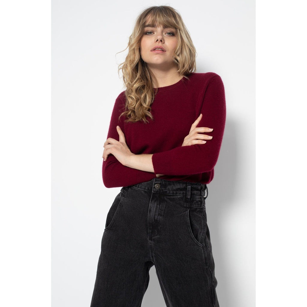 Pull Col Rond Avec Boutons Dans Le Dos Vanessa Burgundy, 100% Cachemire, 2 Fils, Jersey - Femme - Perfect Cashmere - The Bradery
