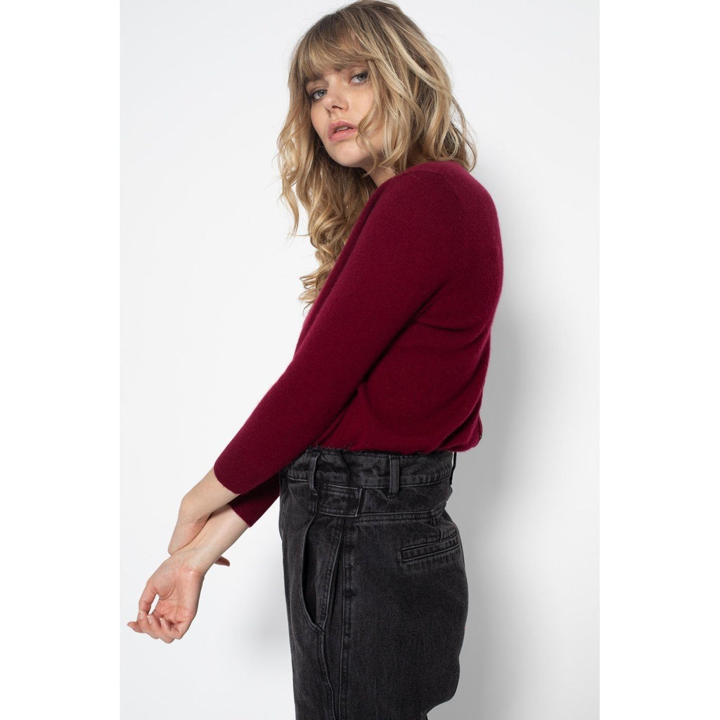 Pull Col Rond Avec Boutons Dans Le Dos Vanessa Burgundy, 100% Cachemire, 2 Fils, Jersey - Femme - Perfect Cashmere - The Bradery