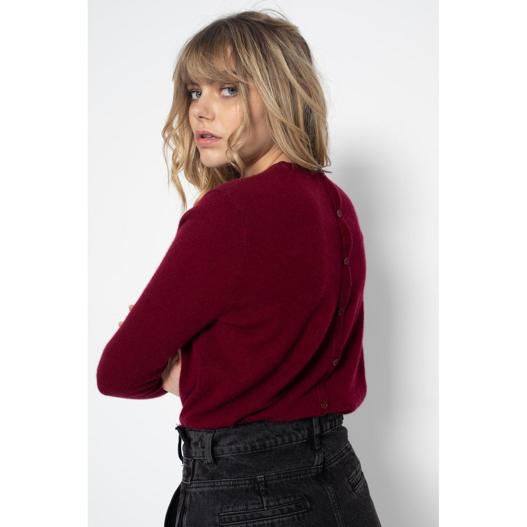 Pull Col Rond Avec Boutons Dans Le Dos Vanessa Burgundy, 100% Cachemire, 2 Fils, Jersey - Femme - Perfect Cashmere - The Bradery