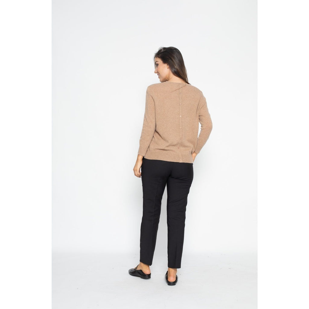 Pull Col Rond Avec Boutons Dans Le Dos Vanessa Camel, 100% Cachemire, 2 Fils, Jersey - Femme - Perfect Cashmere - The Bradery