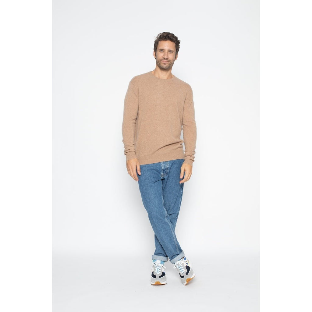 Pull Col Rond Blake Camel, Jersey, 100% Cachemire, 2 Fils - Homme - Perfect Cashmere - The Bradery