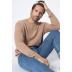 Pull Col Rond Blake Camel, Jersey, 100% Cachemire, 2 Fils - Homme - Perfect Cashmere - The Bradery