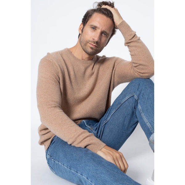 Pull Col Rond Blake Camel, Jersey, 100% Cachemire, 2 Fils - Homme - Perfect Cashmere - The Bradery