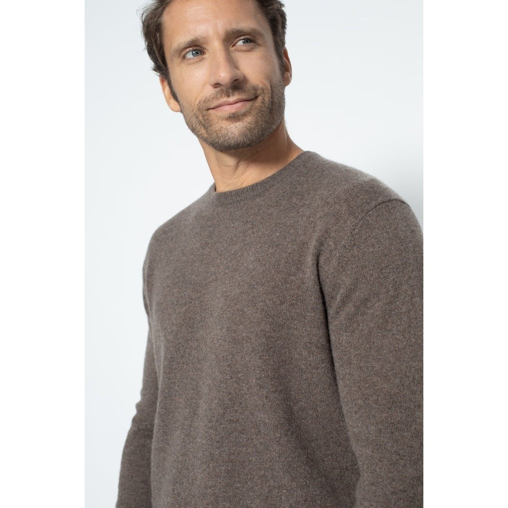Pull Col Rond Blake Taupe, Jersey, 100% Cachemire, 2 Fils - Homme - Perfect Cashmere - The Bradery