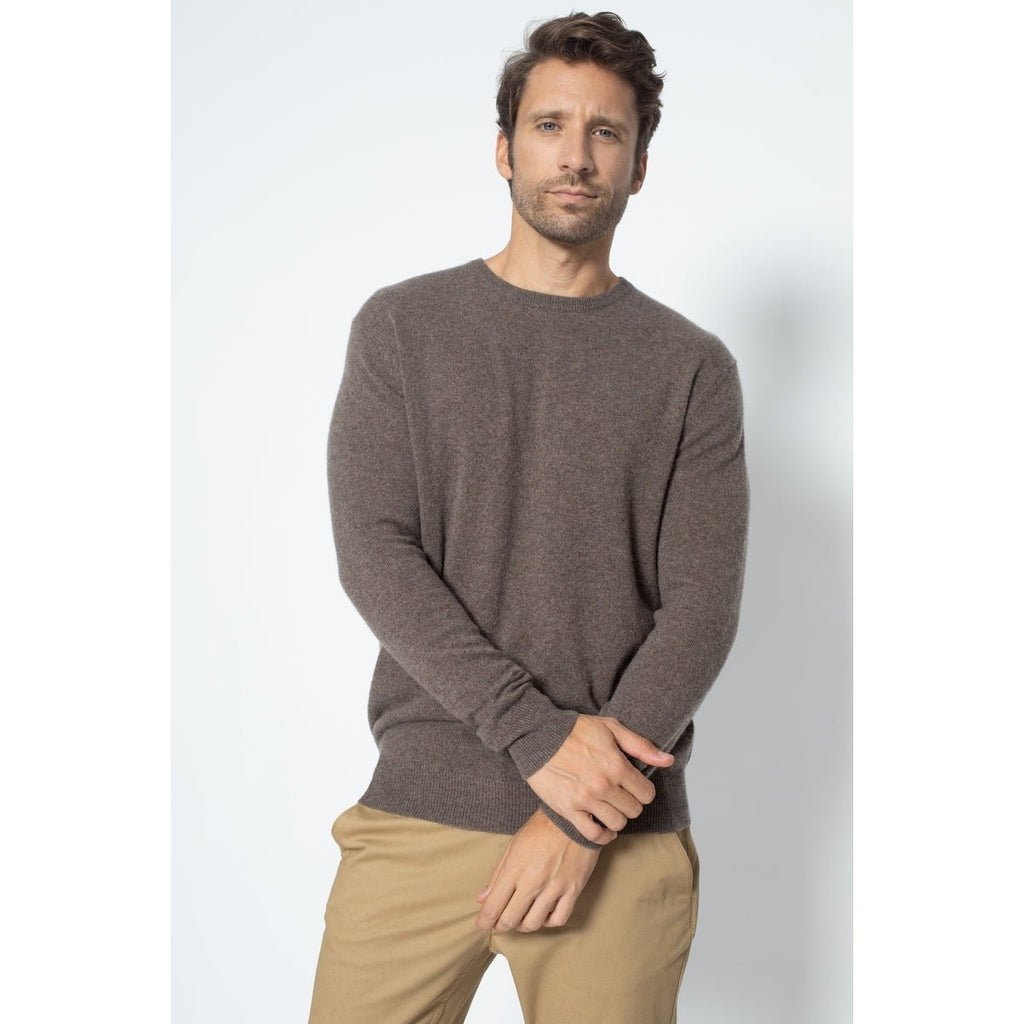 Pull Col Rond Blake Taupe, Jersey, 100% Cachemire, 2 Fils - Homme - Perfect Cashmere - The Bradery