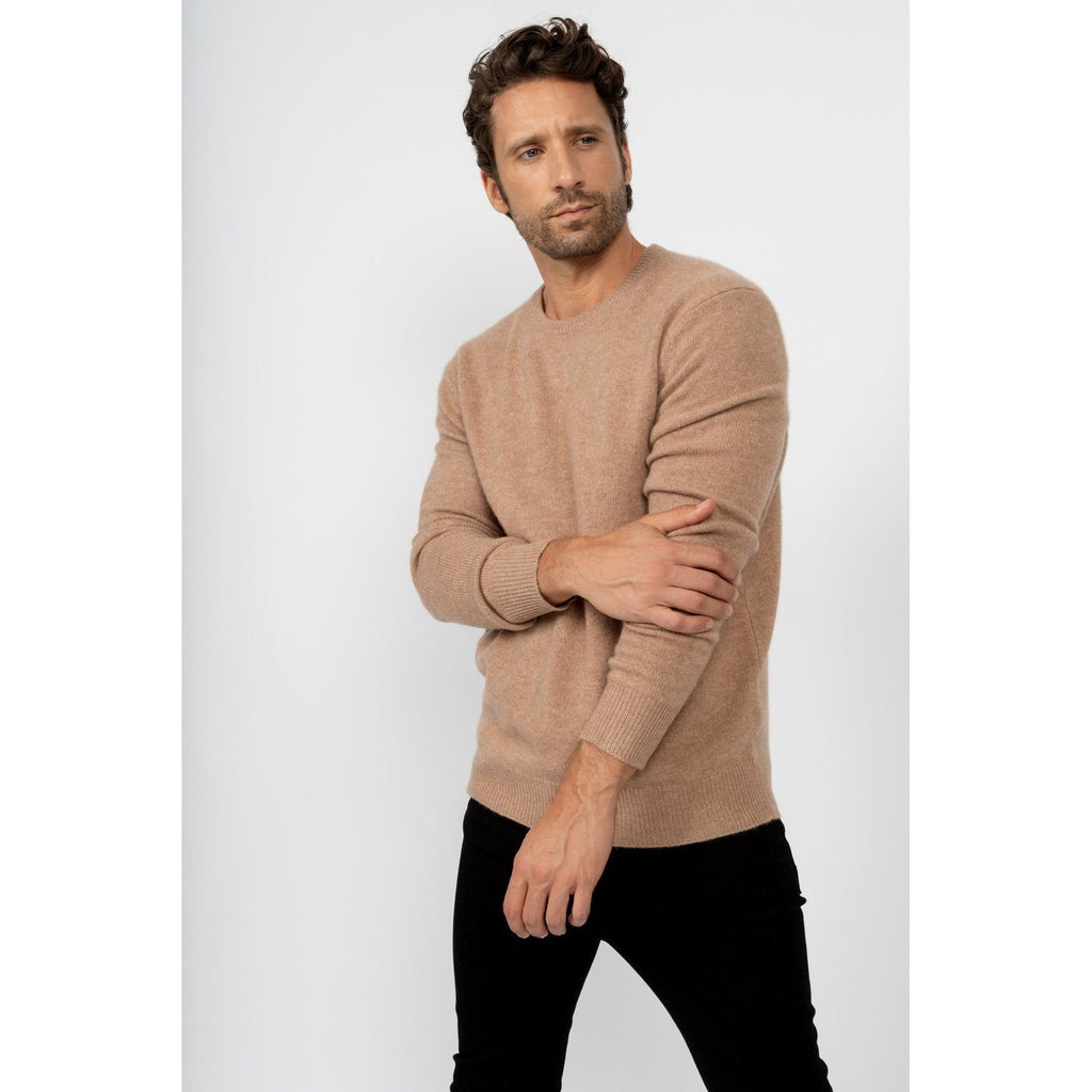 Pull Col Rond Eden Camel, 100% Cachemire, 4 Fils, Jersey, 320Gr - Homme - Perfect Cashmere - The Bradery
