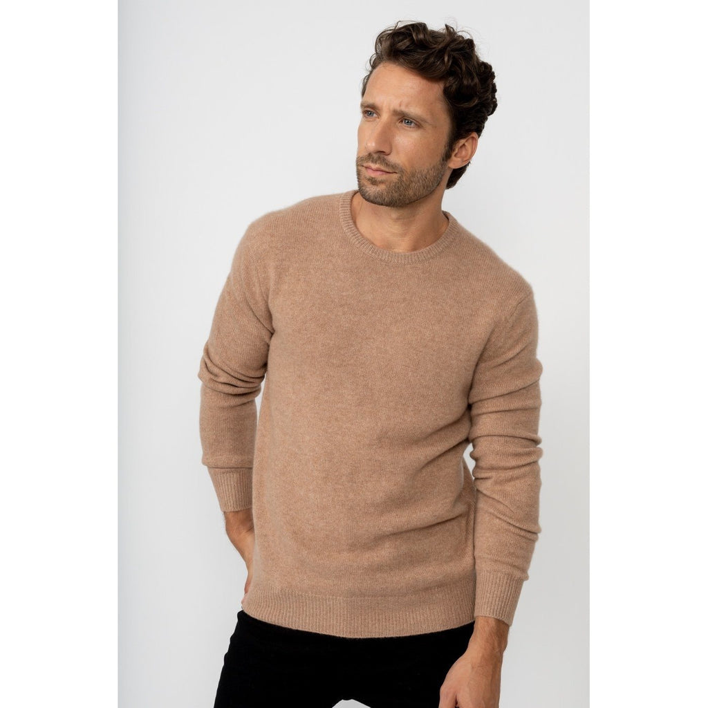 Pull Col Rond Eden Camel, 100% Cachemire, 4 Fils, Jersey, 320Gr - Homme - Perfect Cashmere - The Bradery