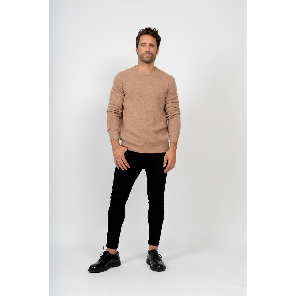 Pull Col Rond Eden Camel, 100% Cachemire, 4 Fils, Jersey, 320Gr - Homme - Perfect Cashmere - The Bradery
