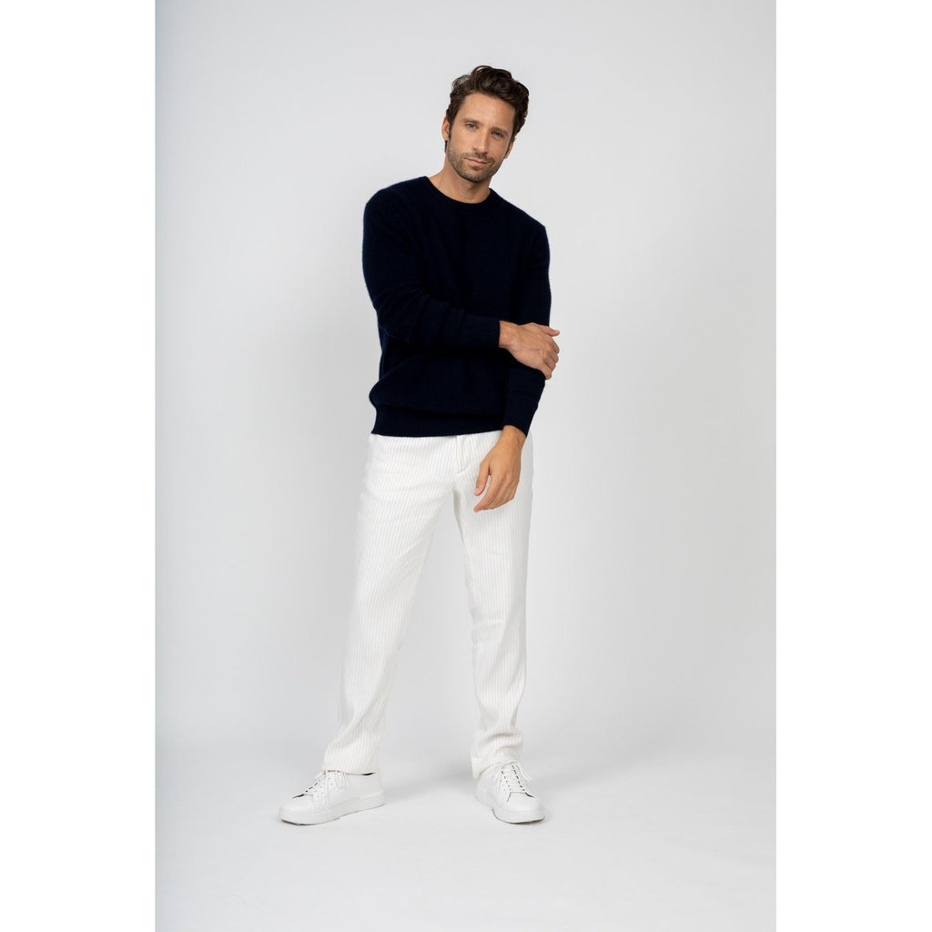 Pull Col Rond Eden Marine, 100% Cachemire, 4 Fils, Jersey, 320Gr - Homme - Perfect Cashmere - The Bradery