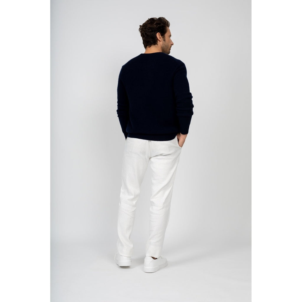 Pull Col Rond Eden Marine, 100% Cachemire, 4 Fils, Jersey, 320Gr - Homme - Perfect Cashmere - The Bradery
