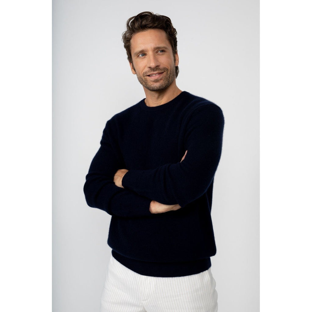 Pull Col Rond Eden Marine, 100% Cachemire, 4 Fils, Jersey, 320Gr - Homme - Perfect Cashmere - The Bradery