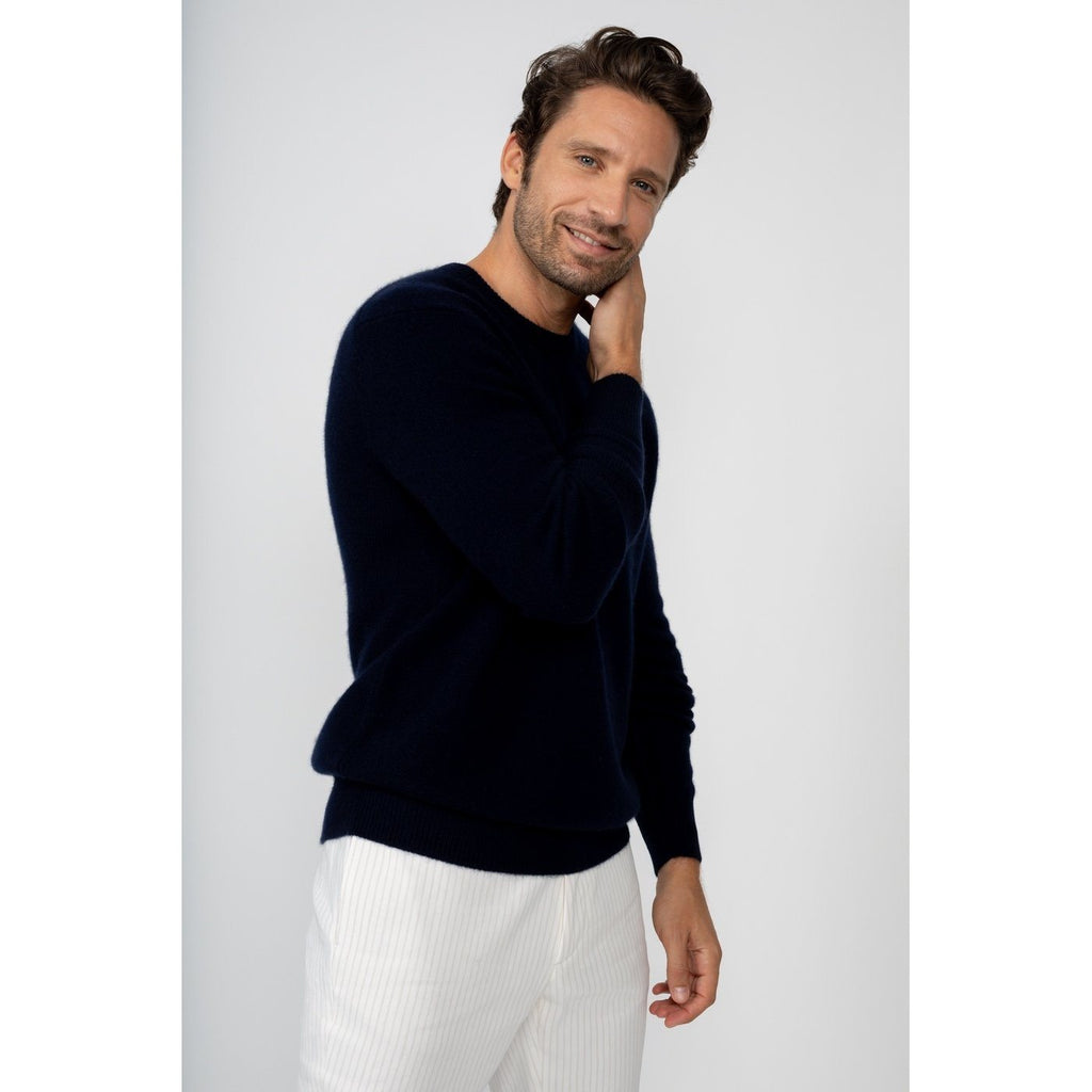 Pull Col Rond Eden Marine, 100% Cachemire, 4 Fils, Jersey, 320Gr - Homme - Perfect Cashmere - The Bradery