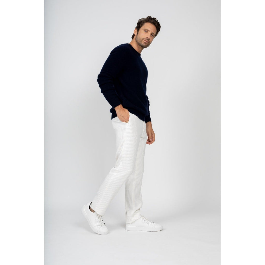 Pull Col Rond Eden Marine, 100% Cachemire, 4 Fils, Jersey, 320Gr - Homme - Perfect Cashmere - The Bradery