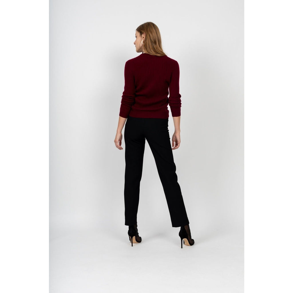 Pull Col Rond Kylie Burgundy, 100% Cachemire, 2 Fils, Côtes Traditionelles - Femme - Perfect Cashmere - The Bradery