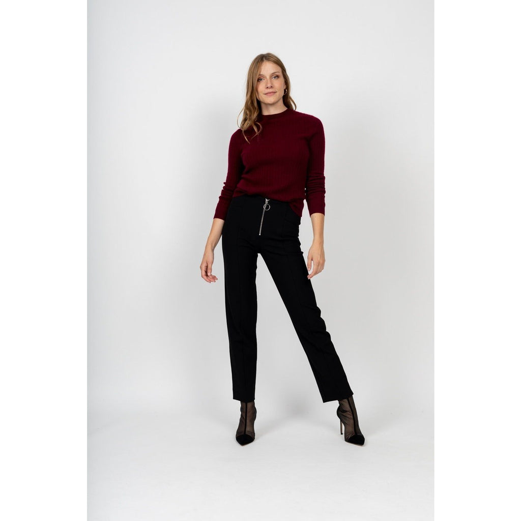 Pull Col Rond Kylie Burgundy, 100% Cachemire, 2 Fils, Côtes Traditionelles - Femme - Perfect Cashmere - The Bradery