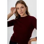 Pull Col Rond Kylie Burgundy, 100% Cachemire, 2 Fils, Côtes Traditionelles - Femme - Perfect Cashmere - The Bradery