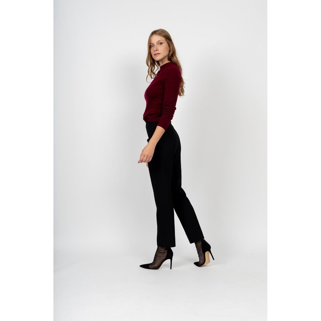 Pull Col Rond Kylie Burgundy, 100% Cachemire, 2 Fils, Côtes Traditionelles - Femme - Perfect Cashmere - The Bradery
