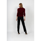 Pull Col Rond Kylie Burgundy, 100% Cachemire, 2 Fils, Côtes Traditionelles - Femme - Perfect Cashmere - The Bradery