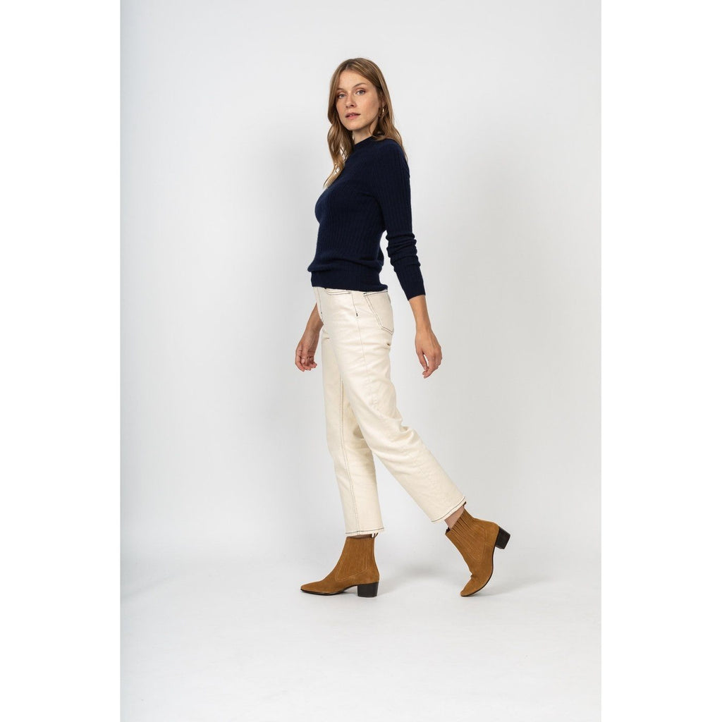 Pull Col Rond Kylie Marine, 100% Cachemire, 2 Fils, Côtes Traditionelles - Femme - Perfect Cashmere - The Bradery