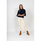 Pull Col Rond Kylie Marine, 100% Cachemire, 2 Fils, Côtes Traditionelles - Femme - Perfect Cashmere - The Bradery