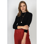 Pull Col Rond Kylie Noir, 100% Cachemire, 2 Fils, Côtes Traditionelles - Femme - Perfect Cashmere - The Bradery