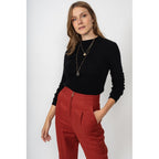 Pull Col Rond Kylie Noir, 100% Cachemire, 2 Fils, Côtes Traditionelles - Femme - Perfect Cashmere - The Bradery