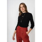 Pull Col Rond Kylie Noir, 100% Cachemire, 2 Fils, Côtes Traditionelles - Femme - Perfect Cashmere - The Bradery