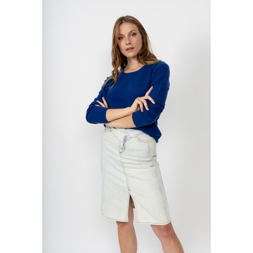Pull Col Rond Marya Bleu Pétrol, Jersey, 100% Cachemire, 4 Fils - Femme - Perfect Cashmere - The Bradery