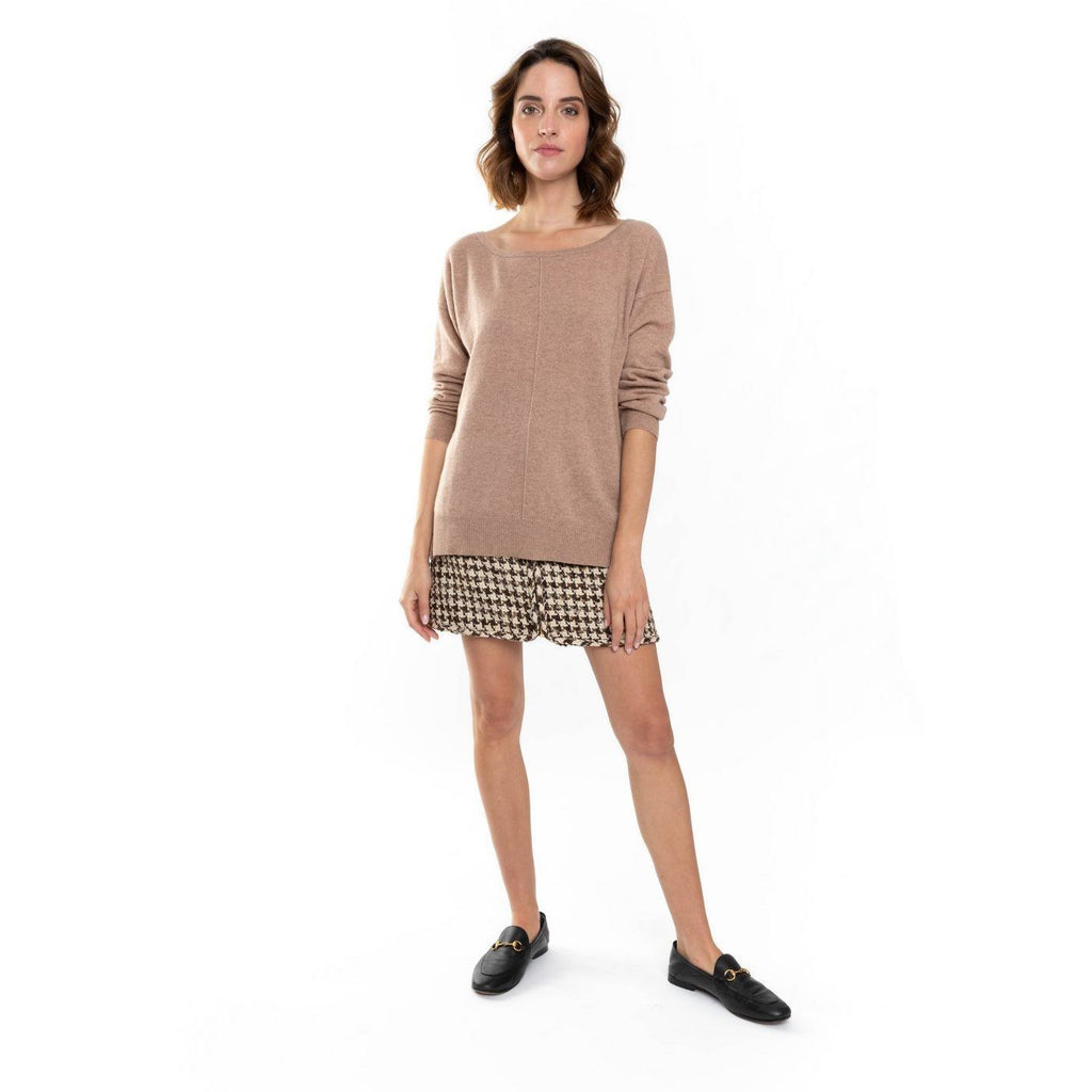 Pull Col Rond Oversize Sasha Camel, 100% Cachemire, 2 Fils, Jersey - Femme - Perfect Cashmere - The Bradery