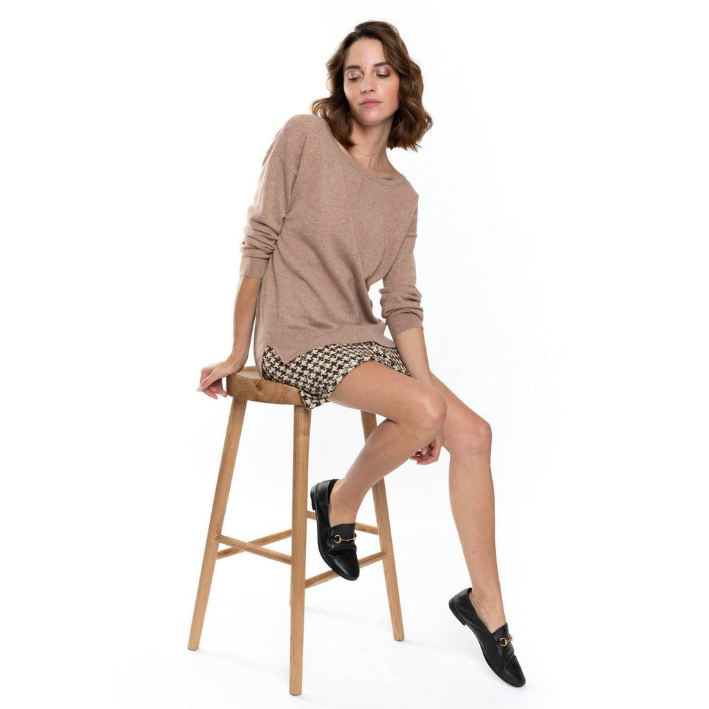 Pull Col Rond Oversize Sasha Camel, 100% Cachemire, 2 Fils, Jersey - Femme - Perfect Cashmere - The Bradery