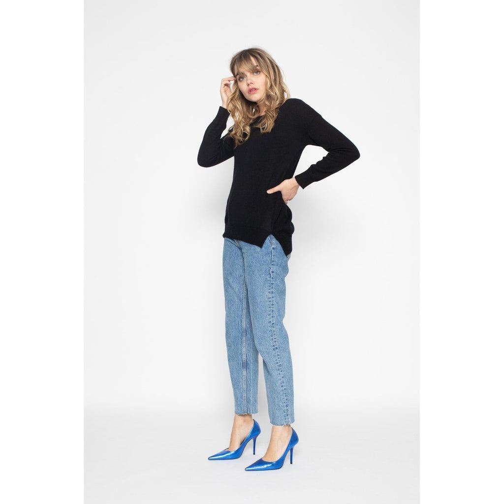 Pull Col Rond Oversize Sasha Noir, 100% Cachemire, 2 Fils, Jersey - Femme - Perfect Cashmere - The Bradery