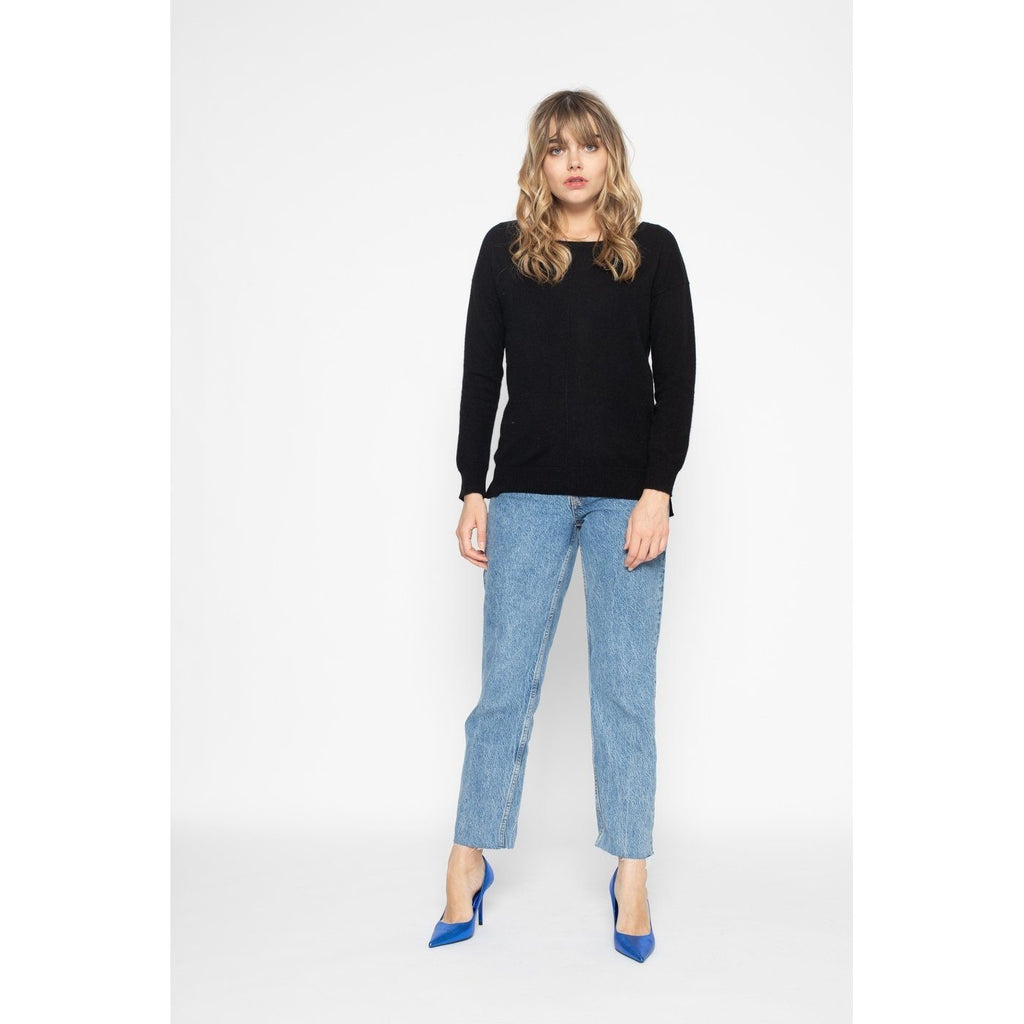 Pull Col Rond Oversize Sasha Noir, 100% Cachemire, 2 Fils, Jersey - Femme - Perfect Cashmere - The Bradery
