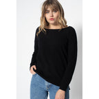 Pull Col Rond Oversize Sasha Noir, 100% Cachemire, 2 Fils, Jersey - Femme - Perfect Cashmere - The Bradery