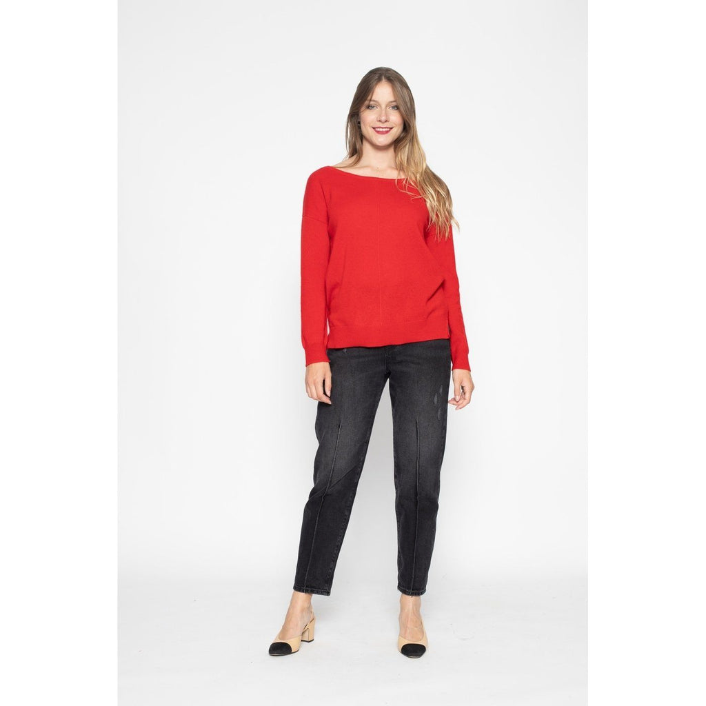 Pull Col Rond Oversize Sasha Rouge, 100% Cachemire, 2 Fils, Jersey - Femme - Perfect Cashmere - The Bradery