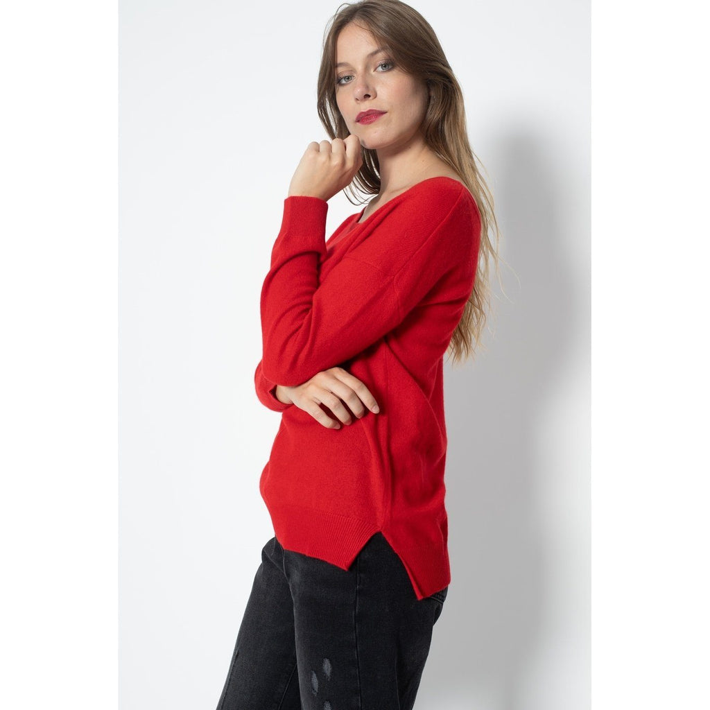 Pull Col Rond Oversize Sasha Rouge, 100% Cachemire, 2 Fils, Jersey - Femme - Perfect Cashmere - The Bradery