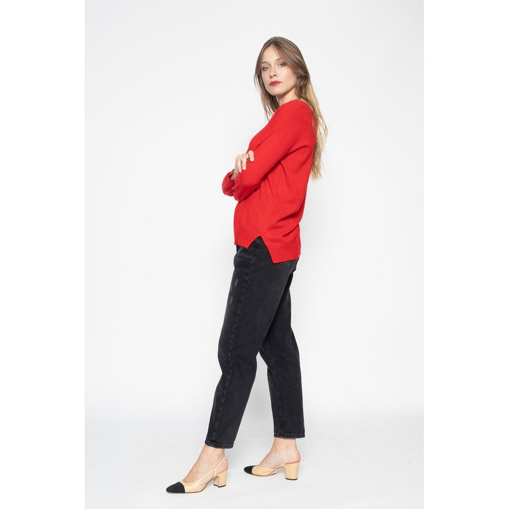 Pull Col Rond Oversize Sasha Rouge, 100% Cachemire, 2 Fils, Jersey - Femme - Perfect Cashmere - The Bradery