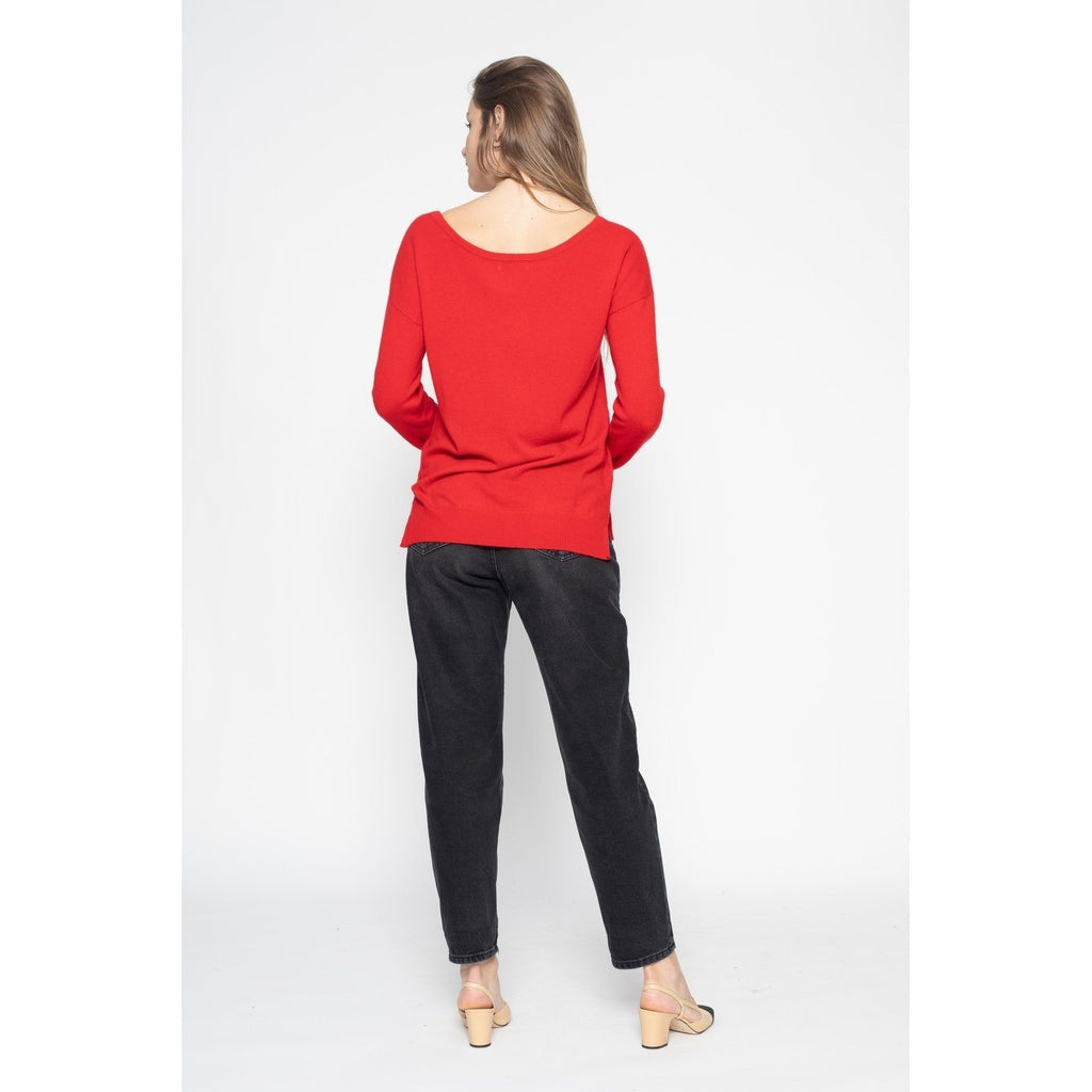 Pull Col Rond Oversize Sasha Rouge, 100% Cachemire, 2 Fils, Jersey - Femme - Perfect Cashmere - The Bradery