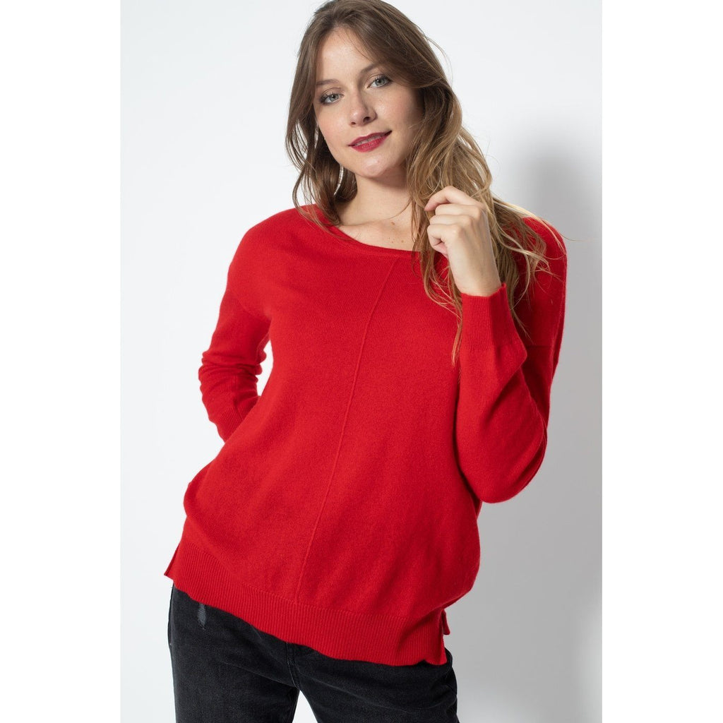 Pull Col Rond Oversize Sasha Rouge, 100% Cachemire, 2 Fils, Jersey - Femme - Perfect Cashmere - The Bradery