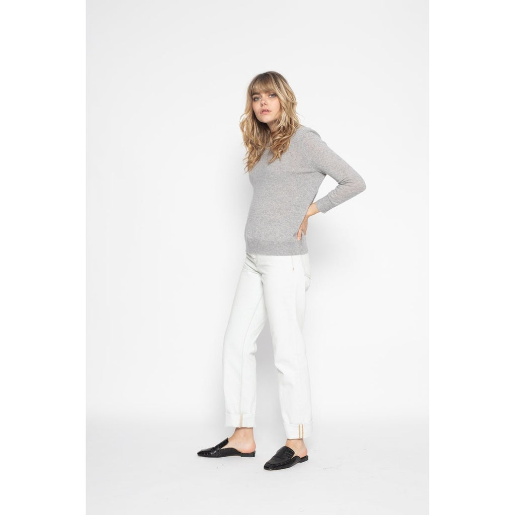 Pull Col Rond Vanessa Gris Chine, Jersey, 100% Cachemire, 2 Fils - Femme - Perfect Cashmere - The Bradery