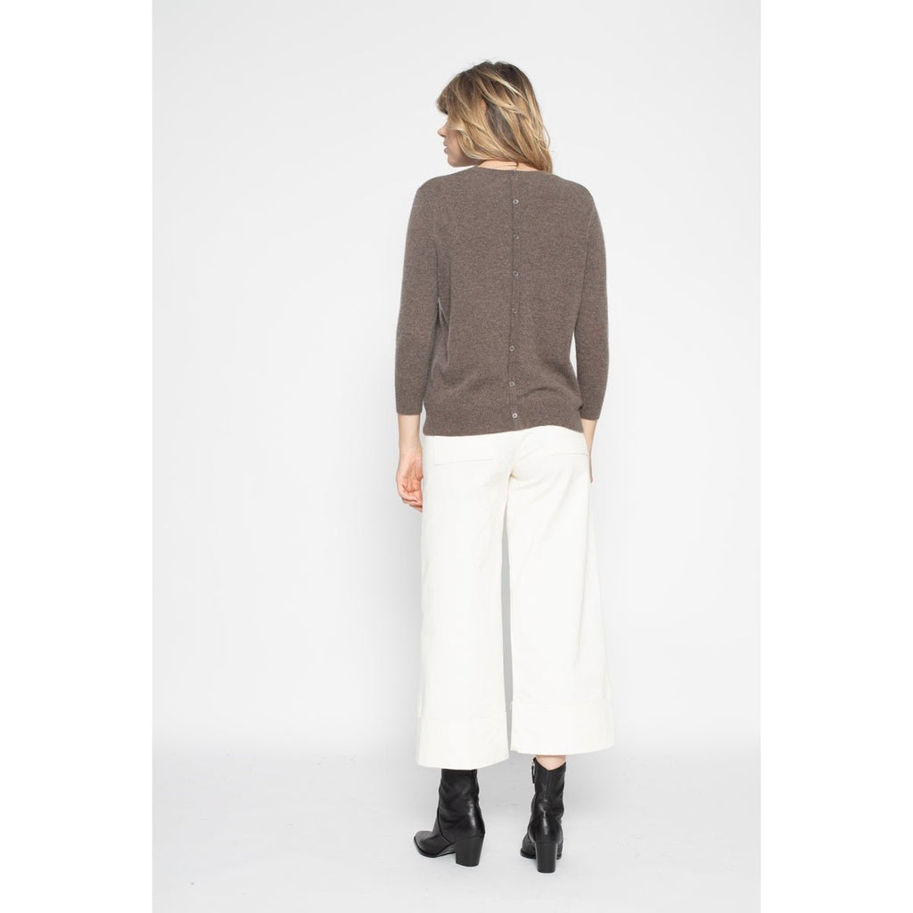 Pull Col Rond Vanessa Taupe, Jersey, 100% Cachemire, 2 Fils - Femme - Perfect Cashmere - The Bradery