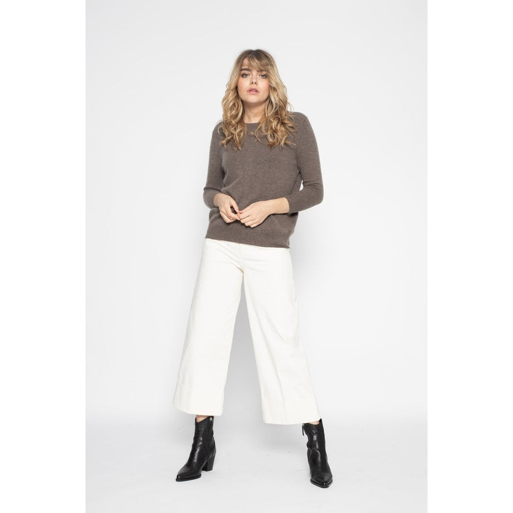 Pull Col Rond Vanessa Taupe, Jersey, 100% Cachemire, 2 Fils - Femme - Perfect Cashmere - The Bradery