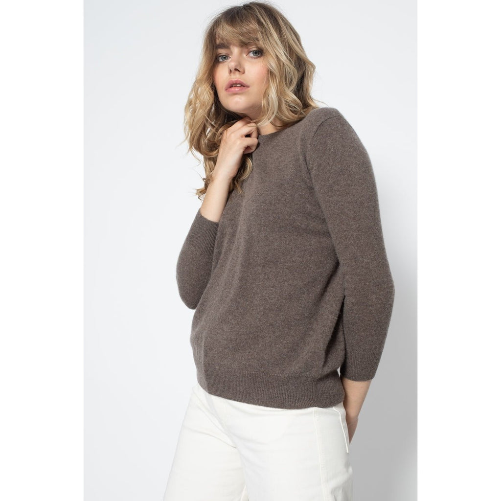 Pull Col Rond Vanessa Taupe, Jersey, 100% Cachemire, 2 Fils - Femme - Perfect Cashmere - The Bradery