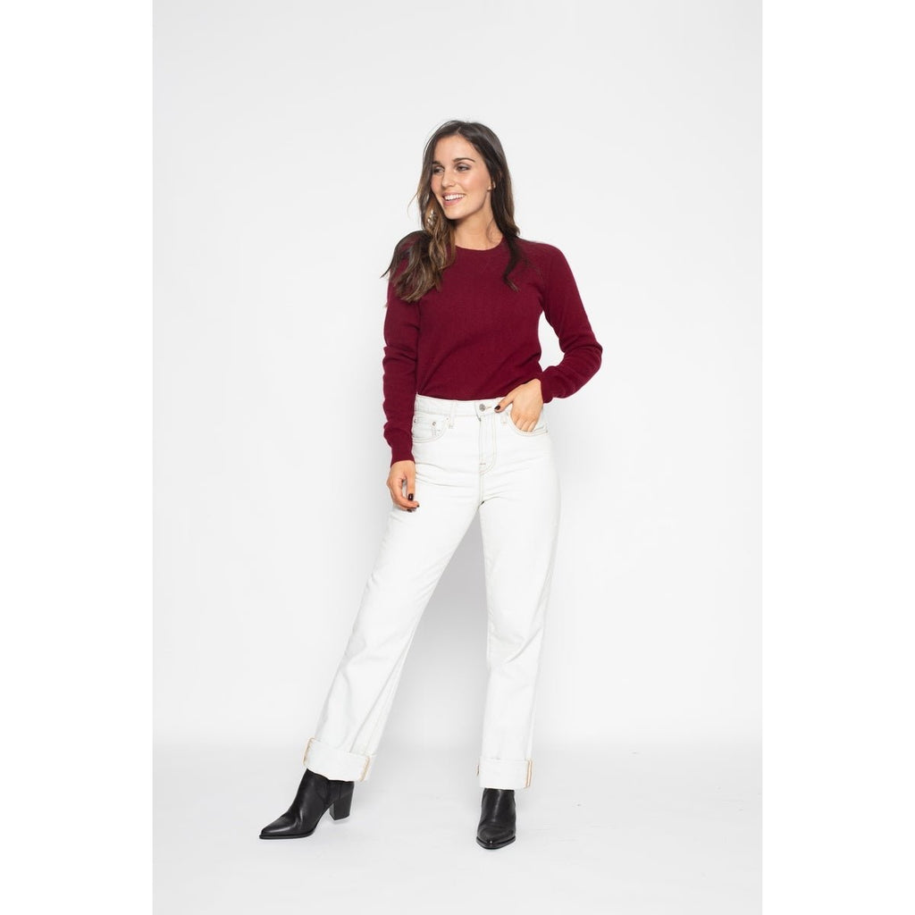 Pull Col Rond Wilma Bourgogne, Jersey, 100% Cachemire, 2 Fils - Femme - Perfect Cashmere - The Bradery