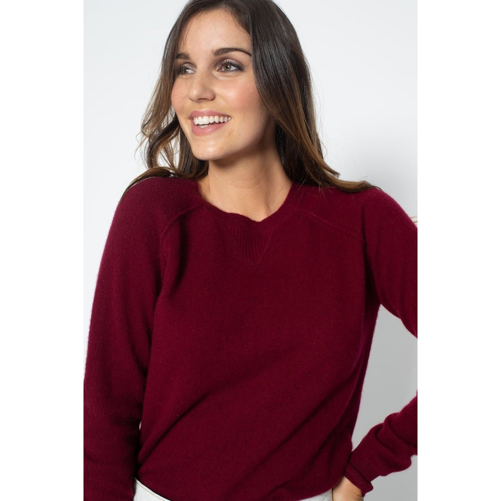 Pull Col Rond Wilma Bourgogne, Jersey, 100% Cachemire, 2 Fils - Femme - Perfect Cashmere - The Bradery