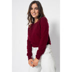 Pull Col Rond Wilma Bourgogne, Jersey, 100% Cachemire, 2 Fils - Femme - Perfect Cashmere - The Bradery
