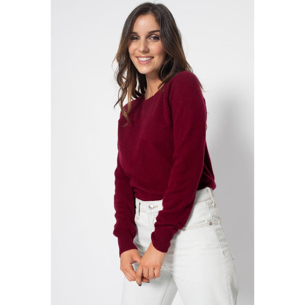 Pull Col Rond Wilma Bourgogne, Jersey, 100% Cachemire, 2 Fils - Femme - Perfect Cashmere - The Bradery