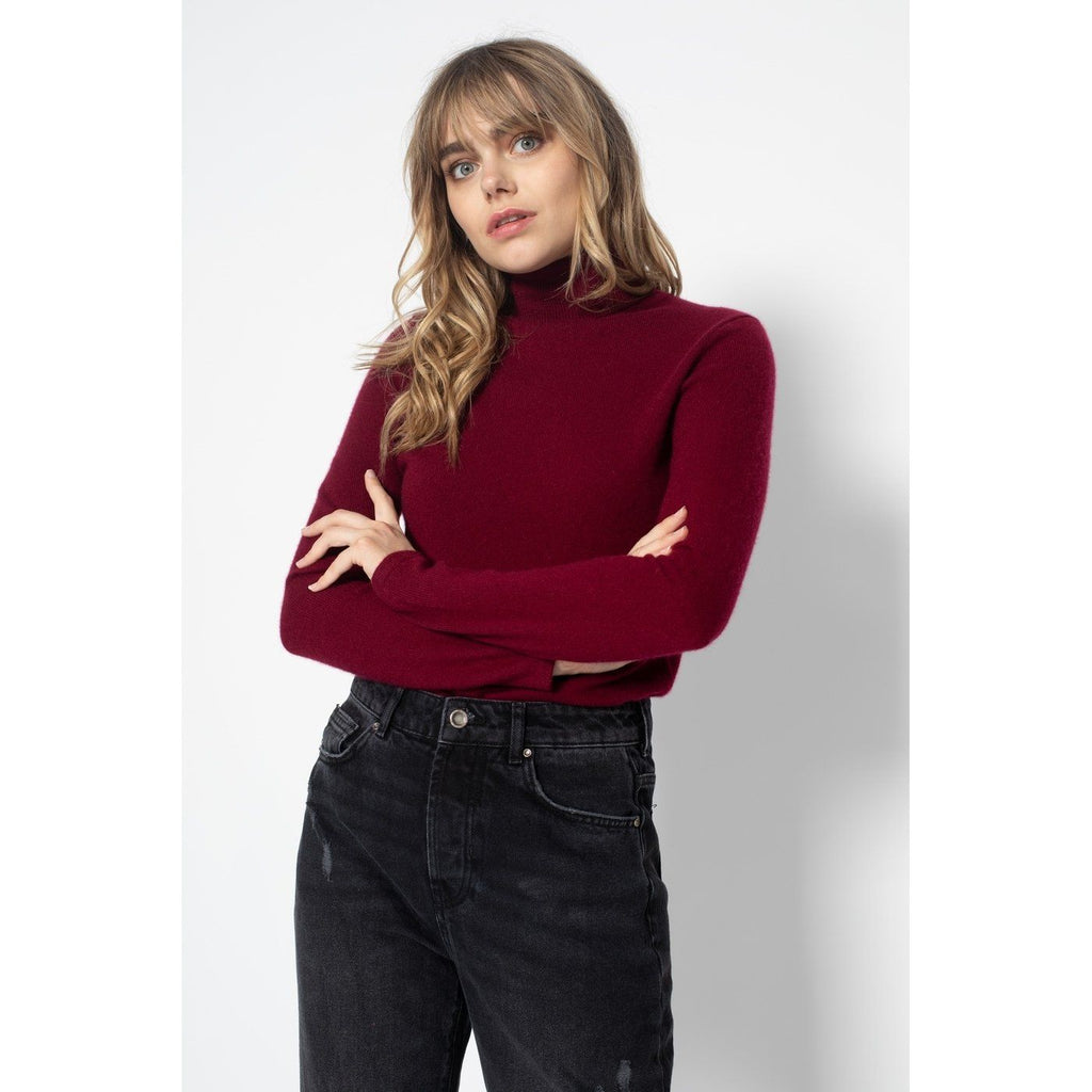 Pull Col Roulé Ashley Burgundy, 100% Cachemire, 2 Fils, Jersey - Femme - Perfect Cashmere - The Bradery