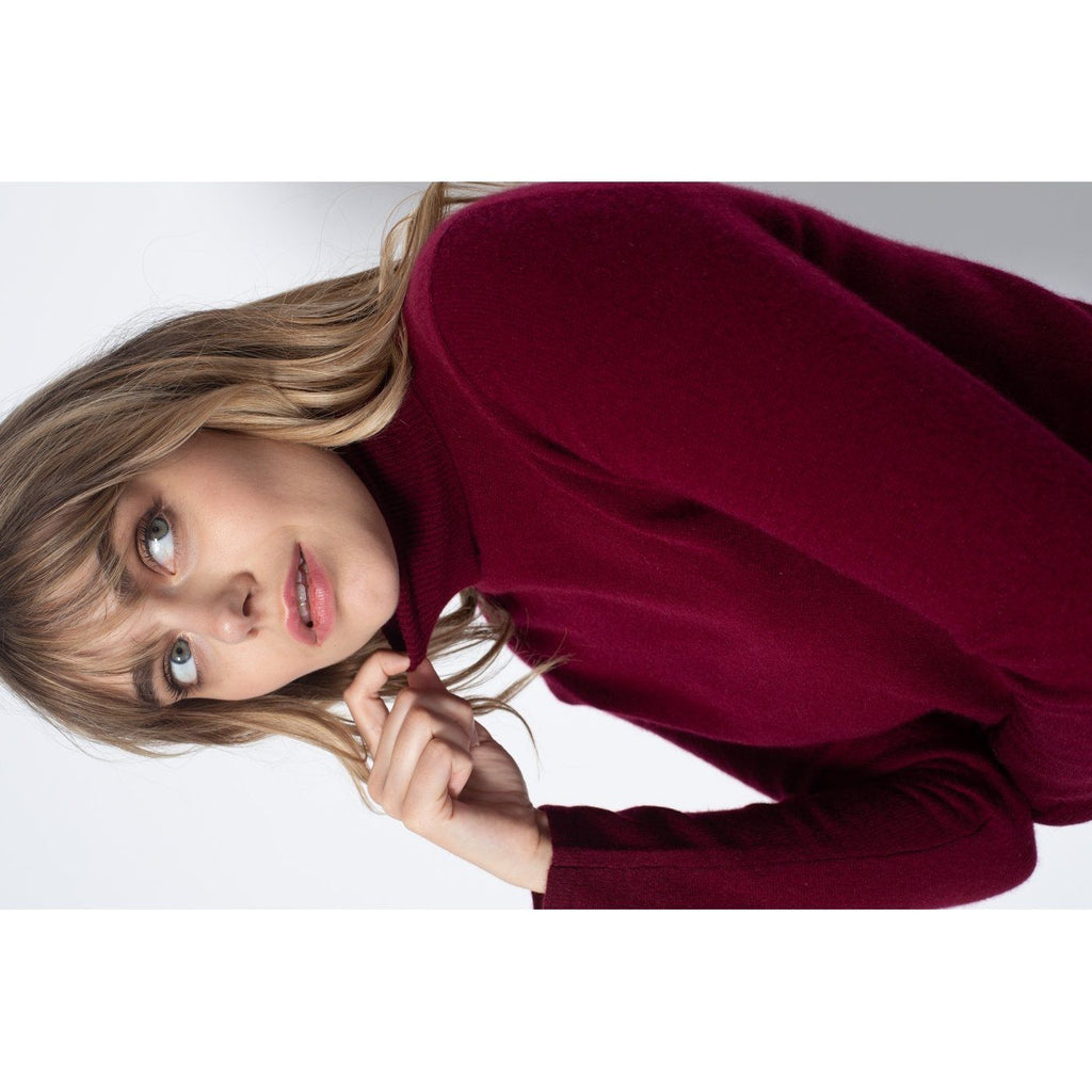 Pull Col Roulé Ashley Burgundy, 100% Cachemire, 2 Fils, Jersey - Femme - Perfect Cashmere - The Bradery